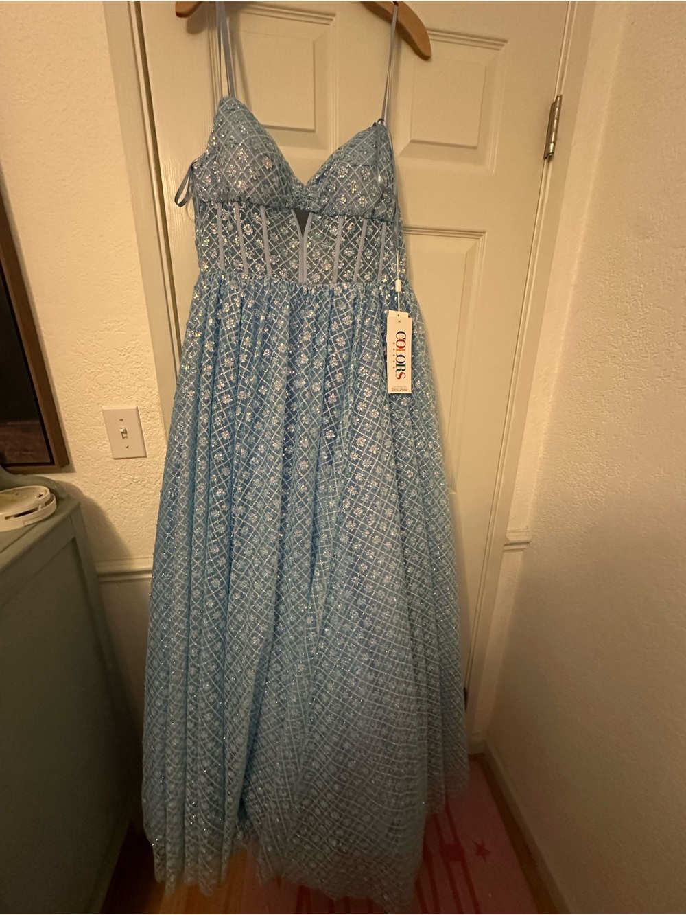 Light Blue Lace Overlay Maxi Slip Dress by COLORS